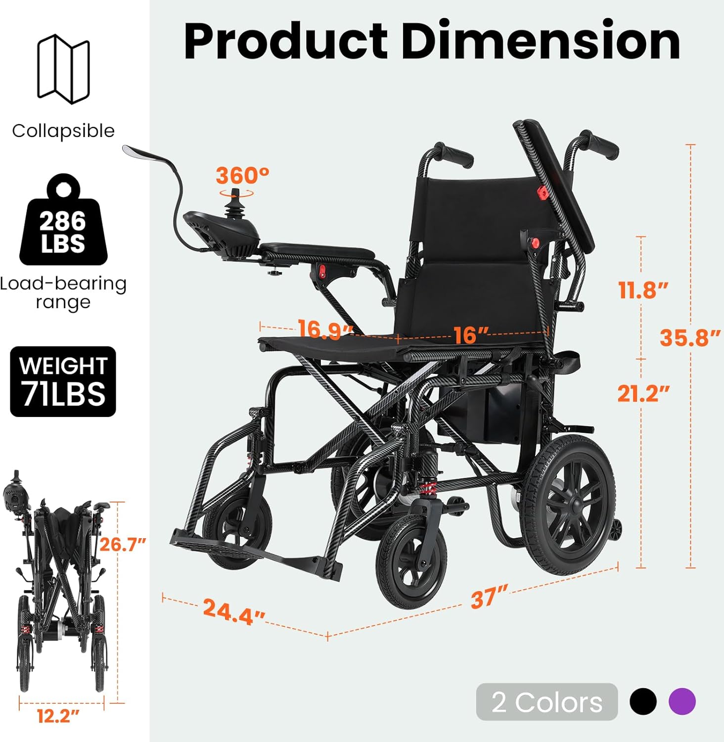 Electric Wheelchairs for Adults，Lightweight Foldable